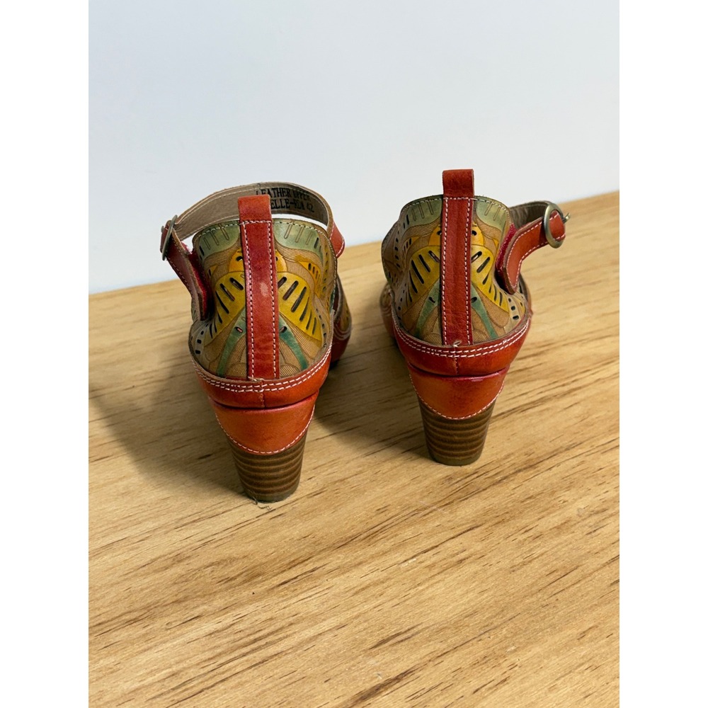 L'Artiste Spring Step Avelle Red Multi Leather Hand Painted‎ Sandals Heels 42 - Picture 3 of 7